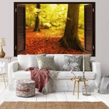 Vinilos ventana árboles otoño 3D