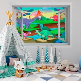 Vinilos infantiles dinosaurios ventana 3D