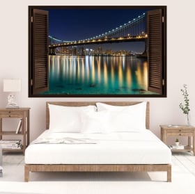 Vinilos ventana puente de Brooklyn 3D