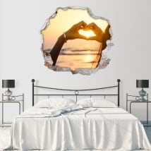 Vinilos paredes corazón atardecer manos 3D