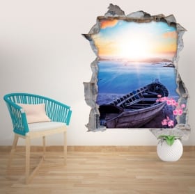 Vinilos de pared playa al atardecer 3D
