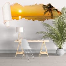 Vinilos atardecer playa papel rasgado 3D