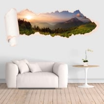 Vinilos puesta de sol montañas papel rasgado 3D