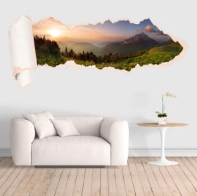 Vinilos puesta de sol montañas papel rasgado 3D