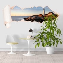 Vinilos faro costa Portland Maine papel rasgado 3D