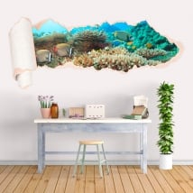 Vinilos peces arrecife de coral papel rasgado 3D