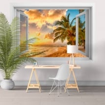 Vinilos paredes atardecer en la playa barbados 3d