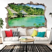 Vinilos decorativos paredes bungalows playa 3d