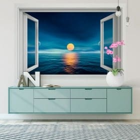 Vinilos decorativos paredes atardecer en el mar 3d
