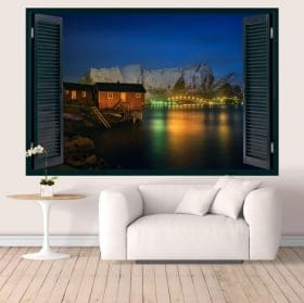 Vinilos pared islas lofoten noruega ventana 3d