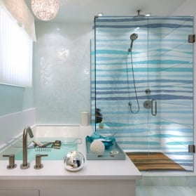 Vinilos mampara de baños cuadrados colores