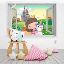 Vinilos infantiles princesa y unicornio 3d