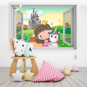 Vinilos infantiles princesa y unicornio 3d