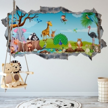 Vinilos paredes infantiles animales naturaleza 3d