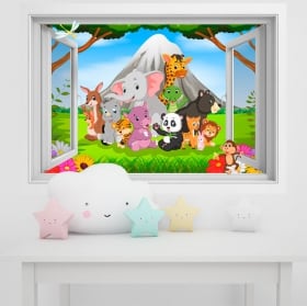 Vinilos paredes infantiles animales en la selva 3d