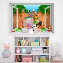 Vinilos paredes infantiles animales en el zoo 3d