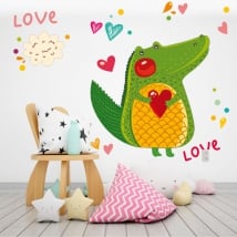 Vinilos paredes cocodrilo y corazones love