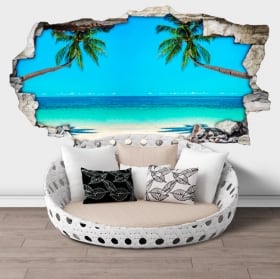 Vinilos paredes palmeras en la playa 3d
