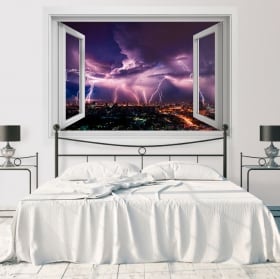 Vinilos decoración paredes rayos en la ciudad 3d