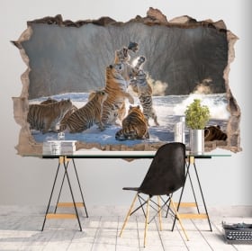 Vinilos paredes tigres de bengala 3d