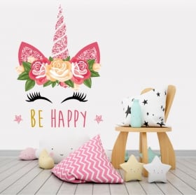 Vinilos y pegatinas unicornio be happy