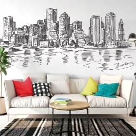 Vinilos y pegatinas dibujo skyline boston