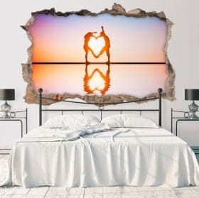 Vinilos agujero pared siluetas coraz&oacute;n 3d