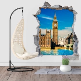 Vinilos agujero pared 3d big ben londres inglaterra