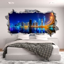 Vinilos agujero pared panorámica business bay dubái 3d