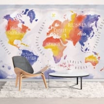 Murales vinilos mapamundi acuarela