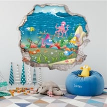 Vinilos infantiles peces agujero pared 3d