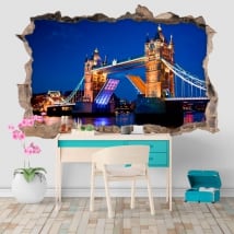Vinilos agujero pared tower bridge london 3d