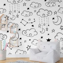 Fotomurales de vinilo luna nubes y estrellas