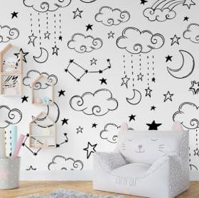 Fotomurales de vinilo luna nubes y estrellas