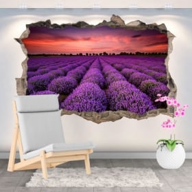 Vinilos y pegatinas atardecer en el campo de lavanda 3d