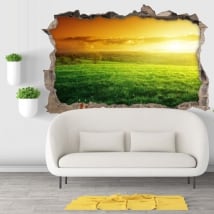 Vinilos agujero pared atardecer en la naturaleza 3d