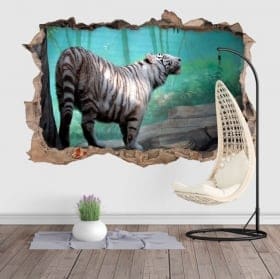Vinilos y pegatinas agujero pared tigre blanco 3d