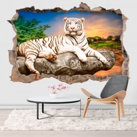 Vinilos agujero pared tigre blanco 3d