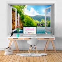 Vinilos ventana cascada naturaleza 3d