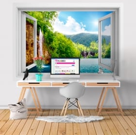 Vinilos ventana cascada naturaleza 3d