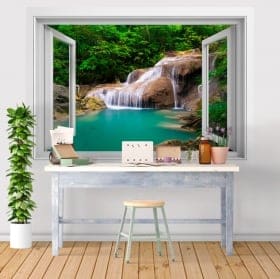 Vinilos ventanas cascada decoraci&oacute;n paredes 3d
