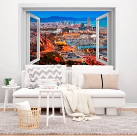 Vinilos ventanas ciudad de barcelona 3d