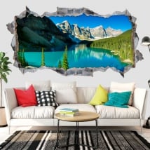 Vinilos agujero pared 3d panorámica lago moraine canadá