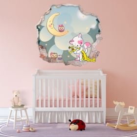 Vinilos infantiles agujero pared dulces sueños 3d