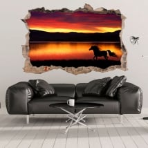 Vinilos 3d caballo y naturaleza agujero pared