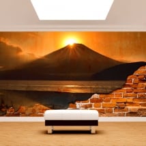 Fotomural pared rota atardecer monte fuji lago kawaguchi