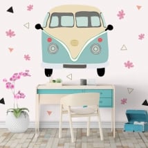 Vinilos volkswagen t1 kombi con flores y triángulos
