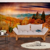 Murales de vinilo atardecer montañas efecto pared rota