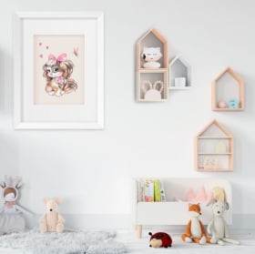 Vinilos decorativos perro con mariposa cuadro efecto 3d