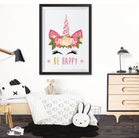 Vinilos adhesivos unicornio be happy cuadro efecto 3d